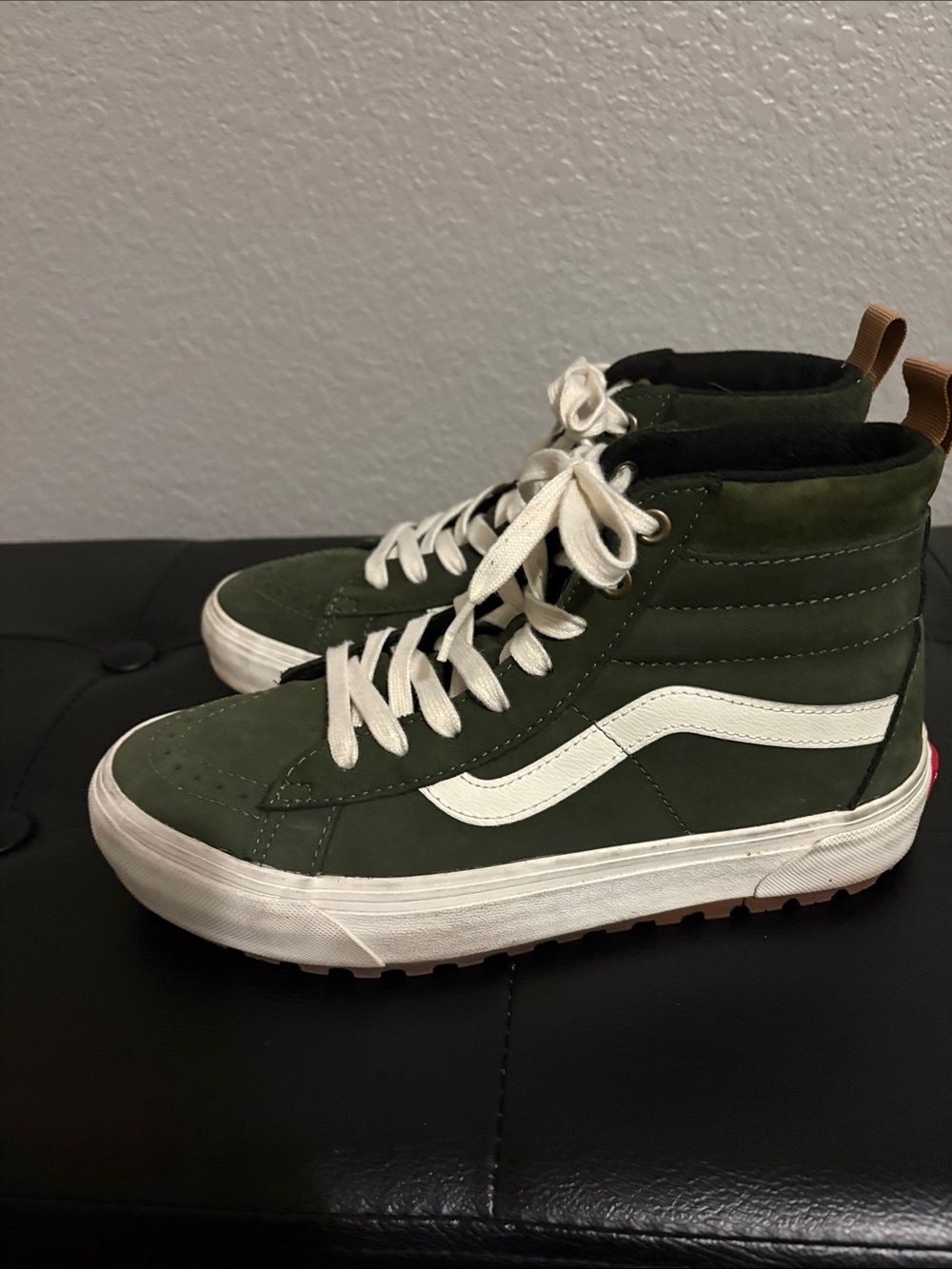 Vans Olive Green High-Top Sneakers with White Laces - Picture 2 of 4